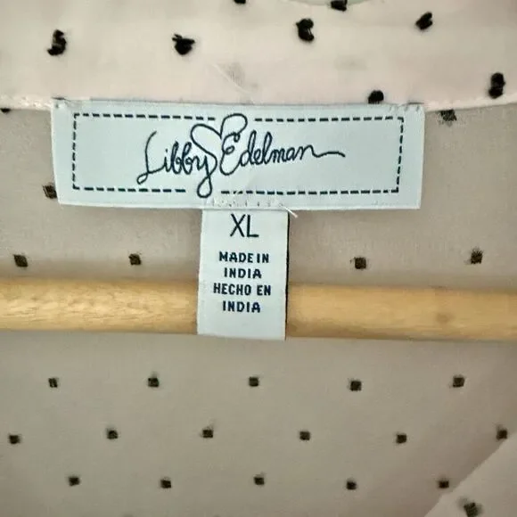 LIBBY EDELMAN | Sheer Ruffle Sleeve Blouse Polka Dot Blush Pink Black | Size XL - Picture 5 of 6